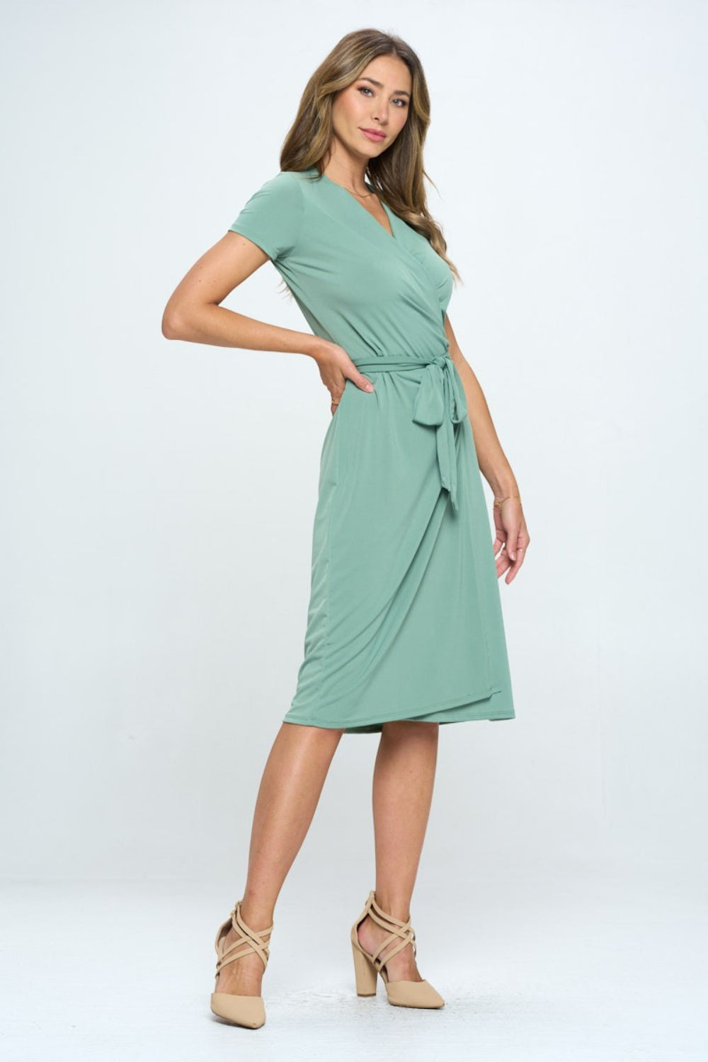 Tie Front Surplice Short Sleeve Dress