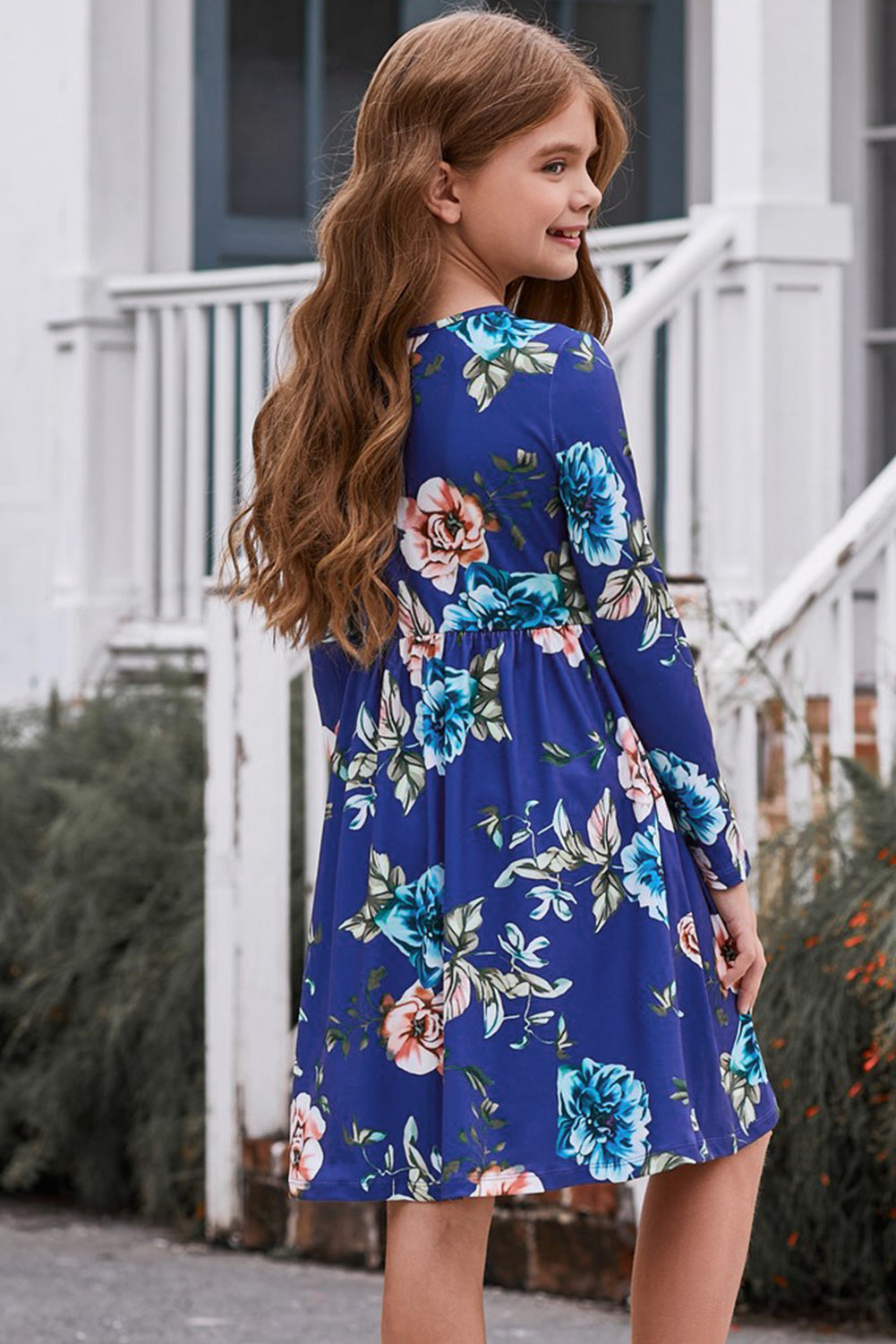 Girls Floral Long Sleeve Dress with Pockets - Home Grown EA