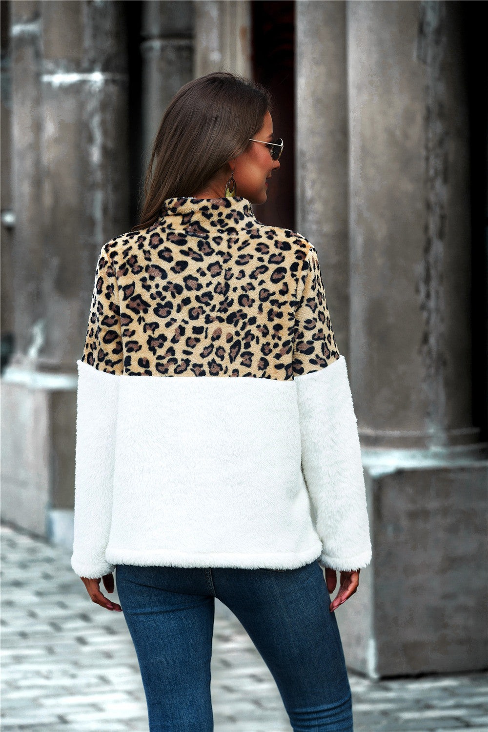 Leopard Color Block Teddy Sweatshirt