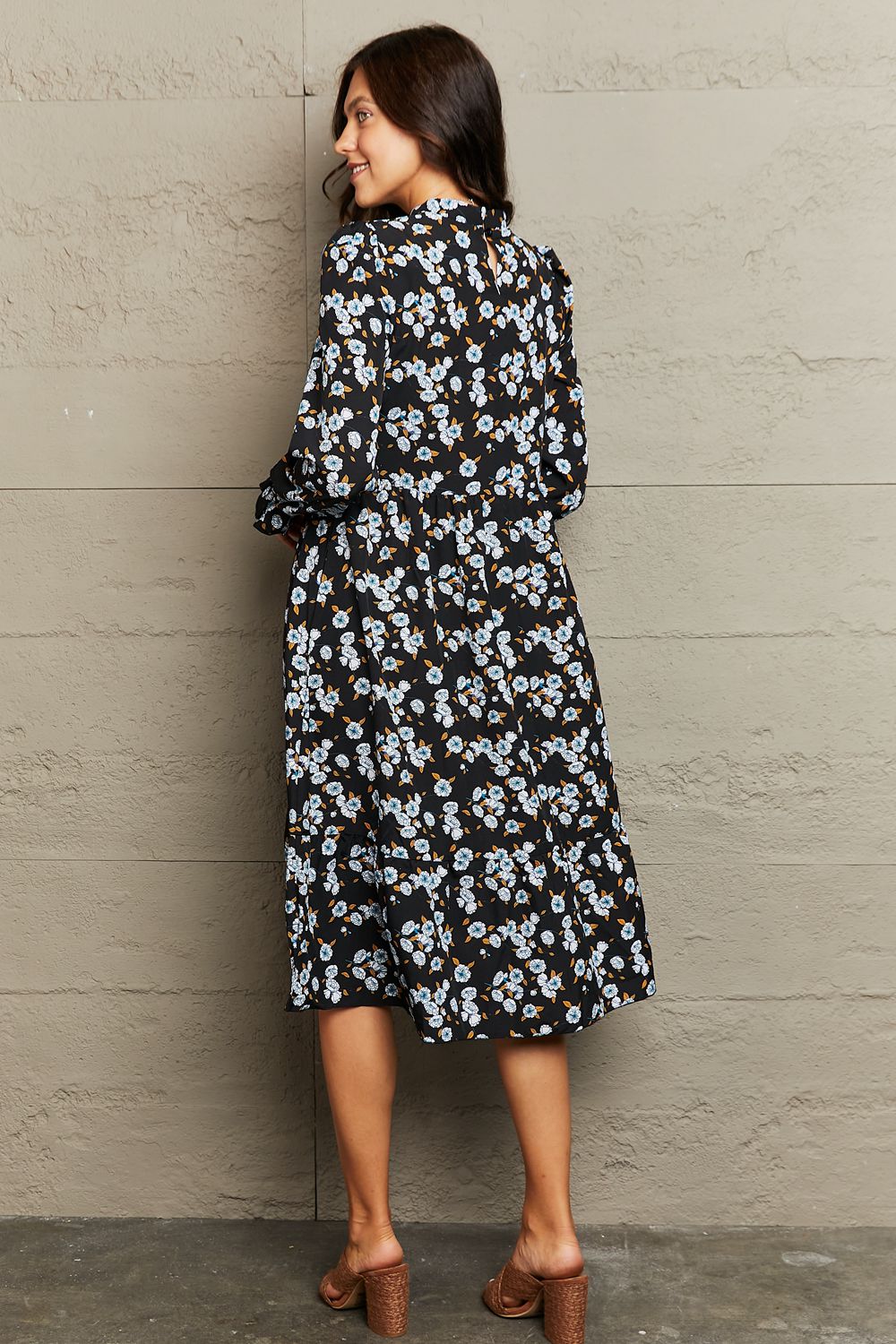 Floral Flounce Sleeve Dress - Home Grown EA