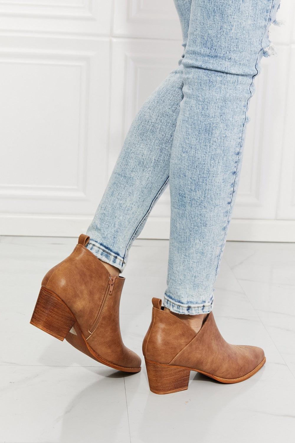 Embroidered Crossover Cowboy Bootie-Caramel