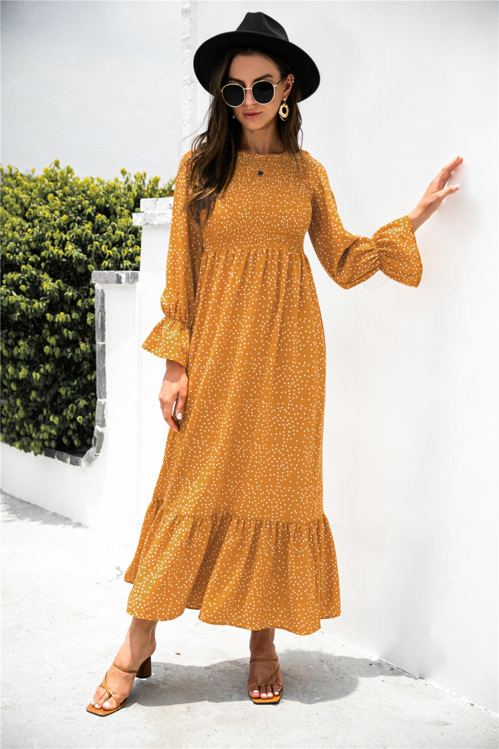 Printed Puff Sleeve Maxi Dress