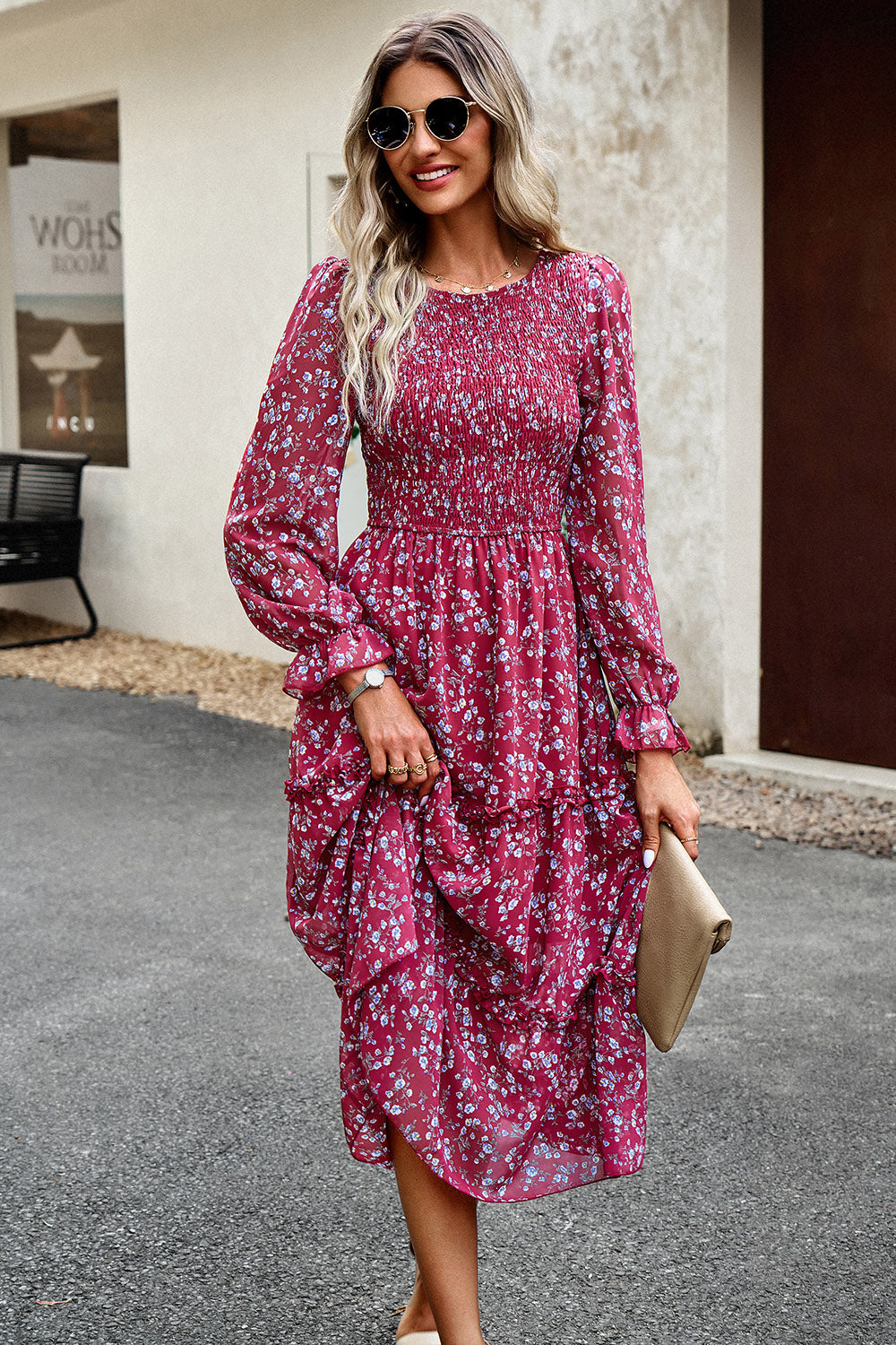 Floral Smocked Long Sleeve Dress