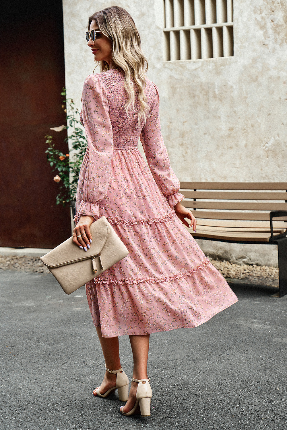 Floral Smocked Long Sleeve Dress