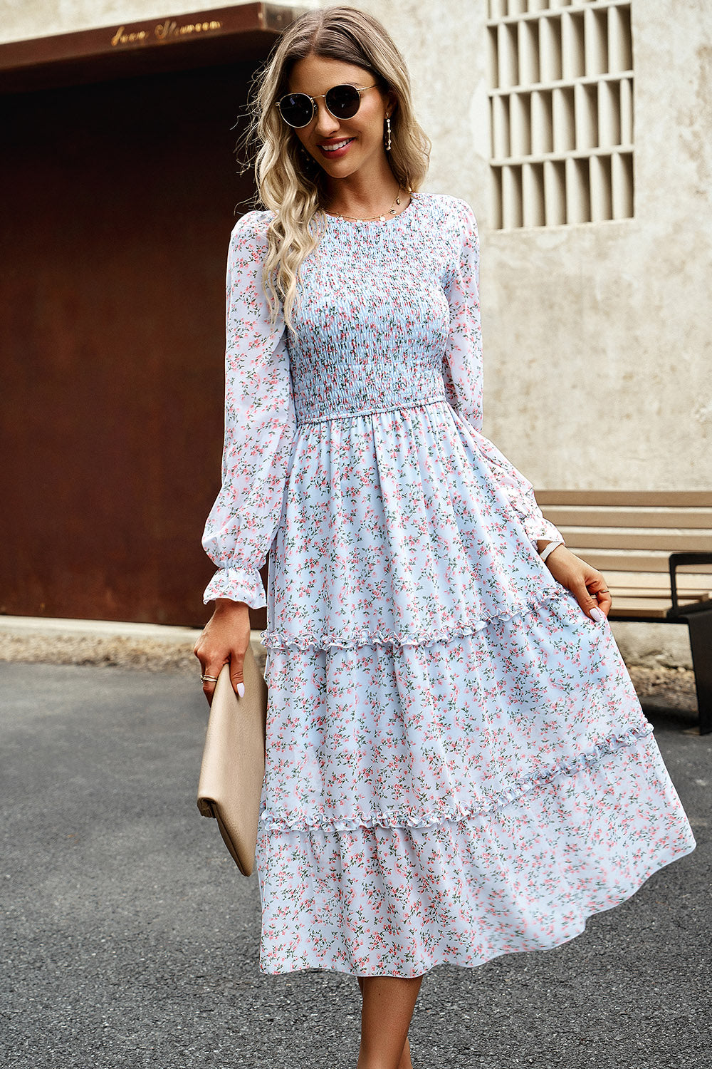 Floral Smocked Long Sleeve Dress