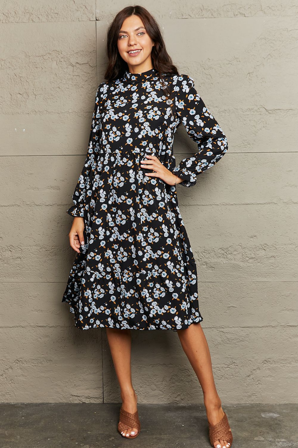 Floral Flounce Sleeve Dress - Home Grown EA