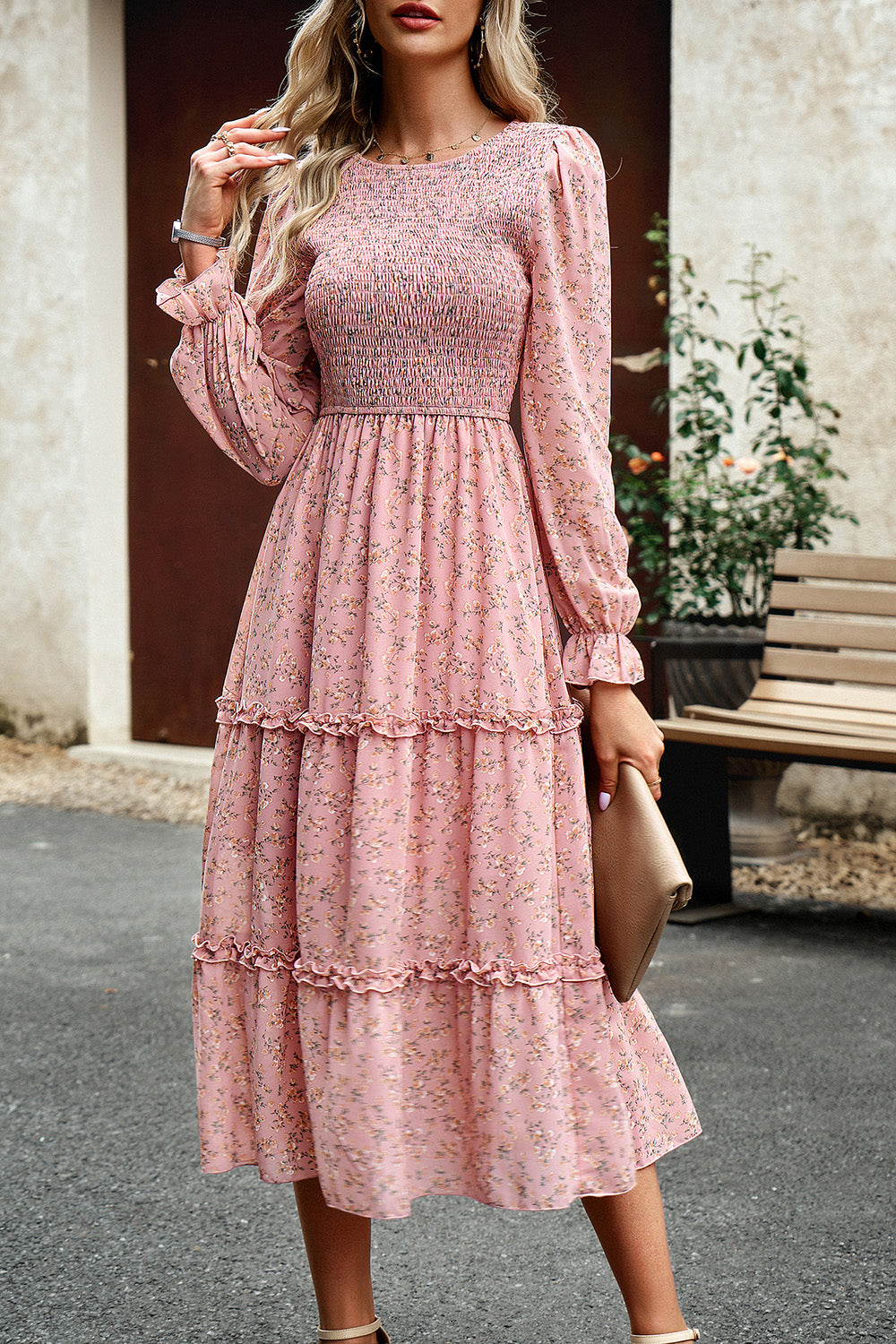 Floral Smocked Long Sleeve Dress