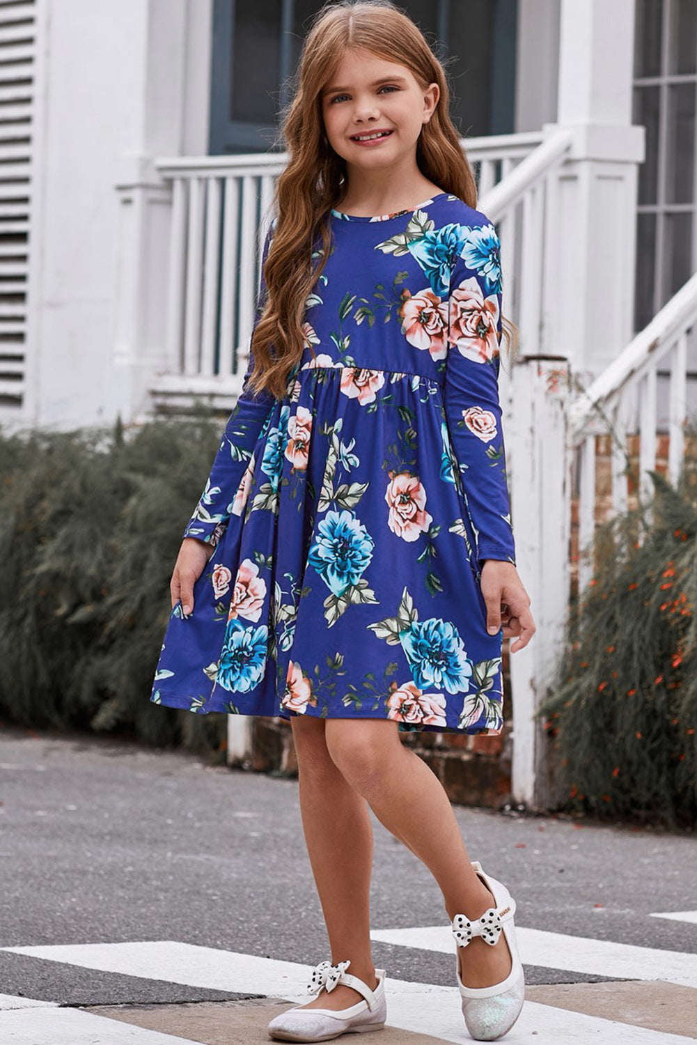 Girls Floral Long Sleeve Dress with Pockets - Home Grown EA