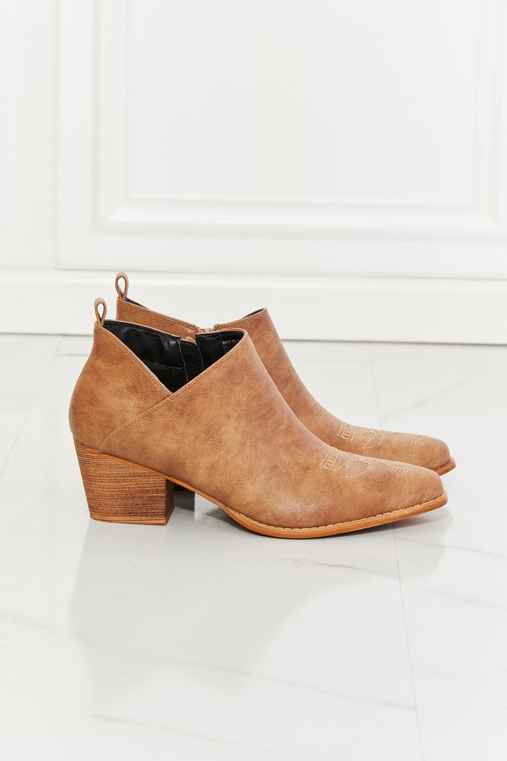 Embroidered Crossover Cowboy Bootie-Caramel