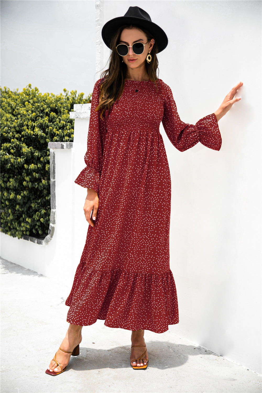 Printed Puff Sleeve Maxi Dress