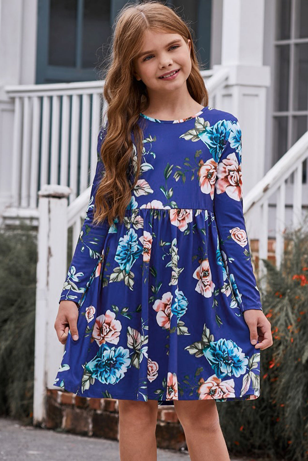 Girls Floral Long Sleeve Dress with Pockets - Home Grown EA