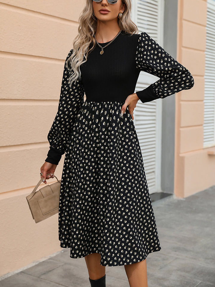 Micro Print Midi Dress