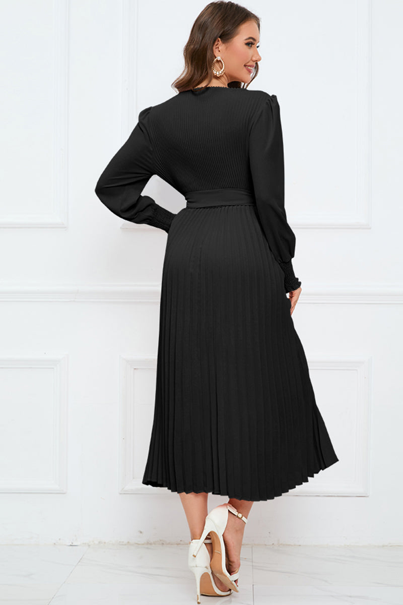 Flounce Sleeve Pleated Dress