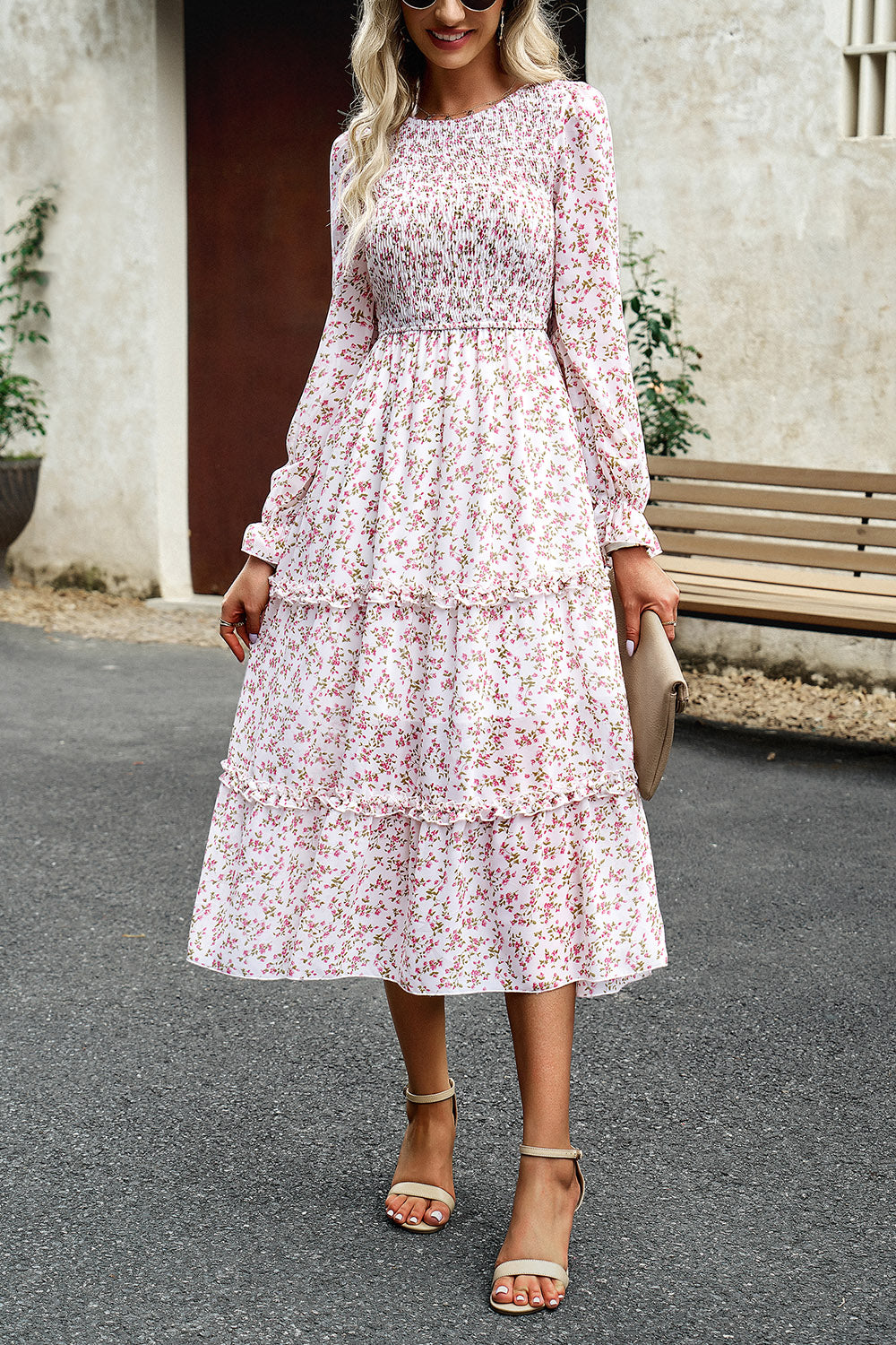 Floral Smocked Long Sleeve Dress