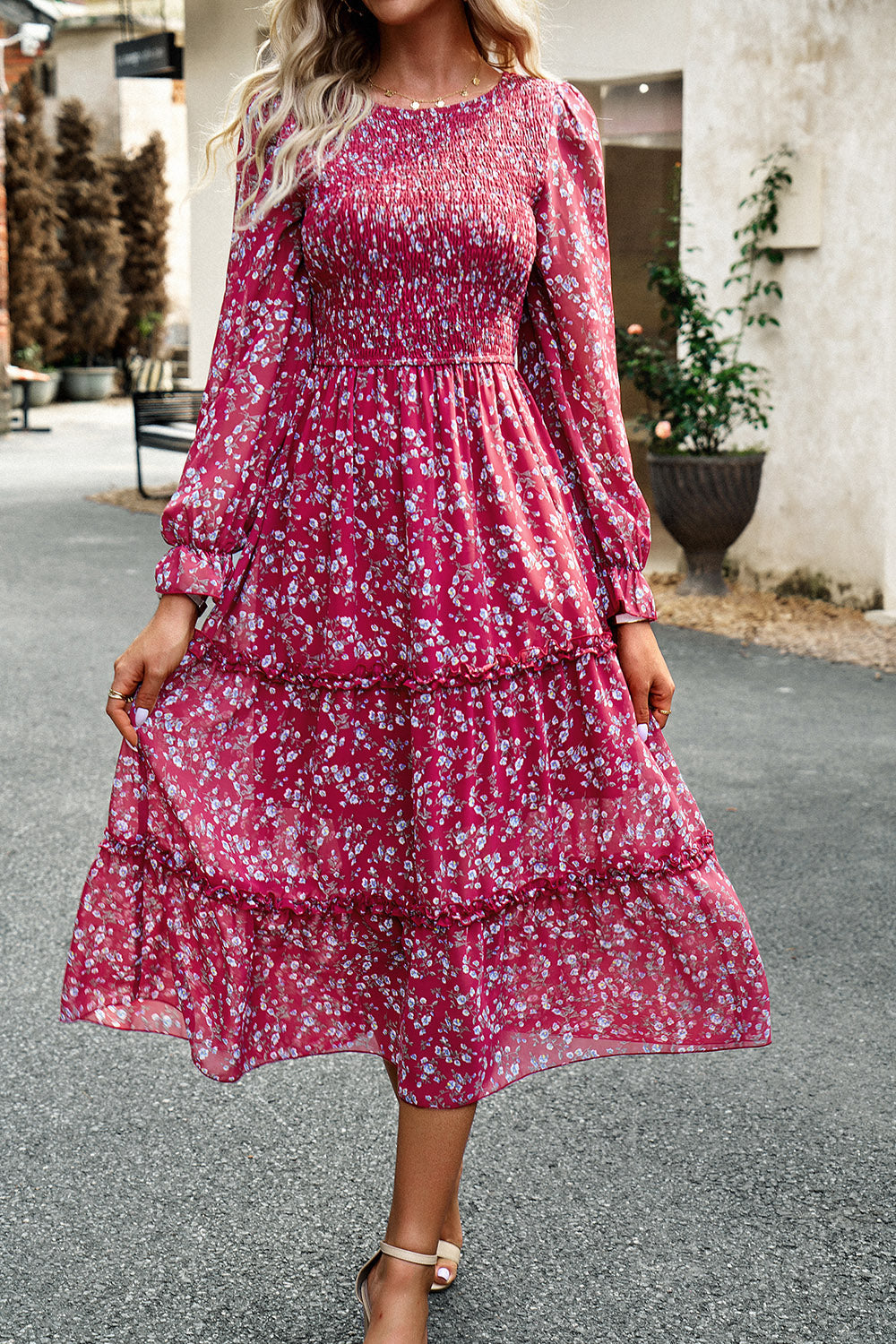 Floral Smocked Long Sleeve Dress