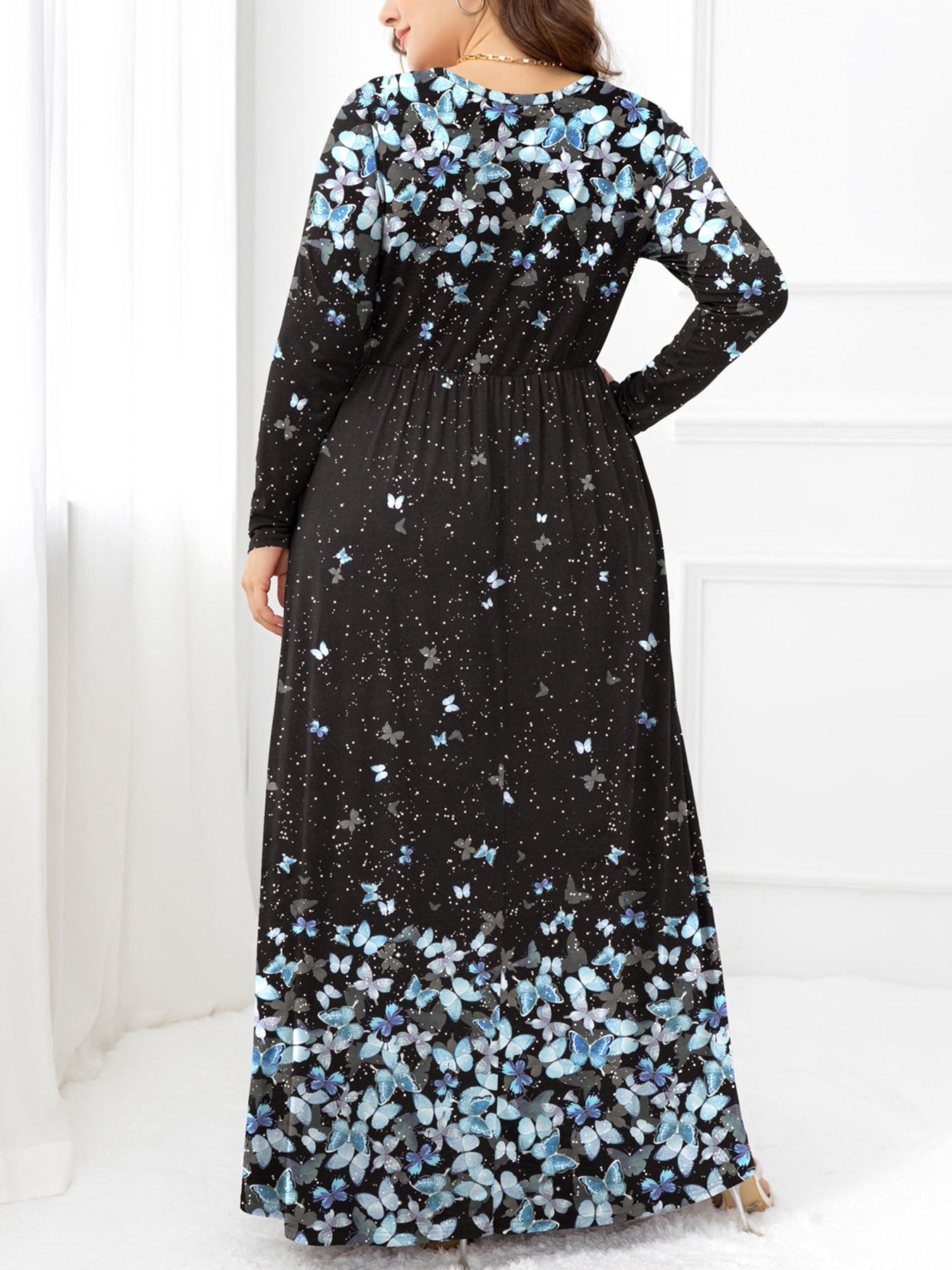 Plus Size Round Neck Maxi Dress with Pockets - Home Grown EA