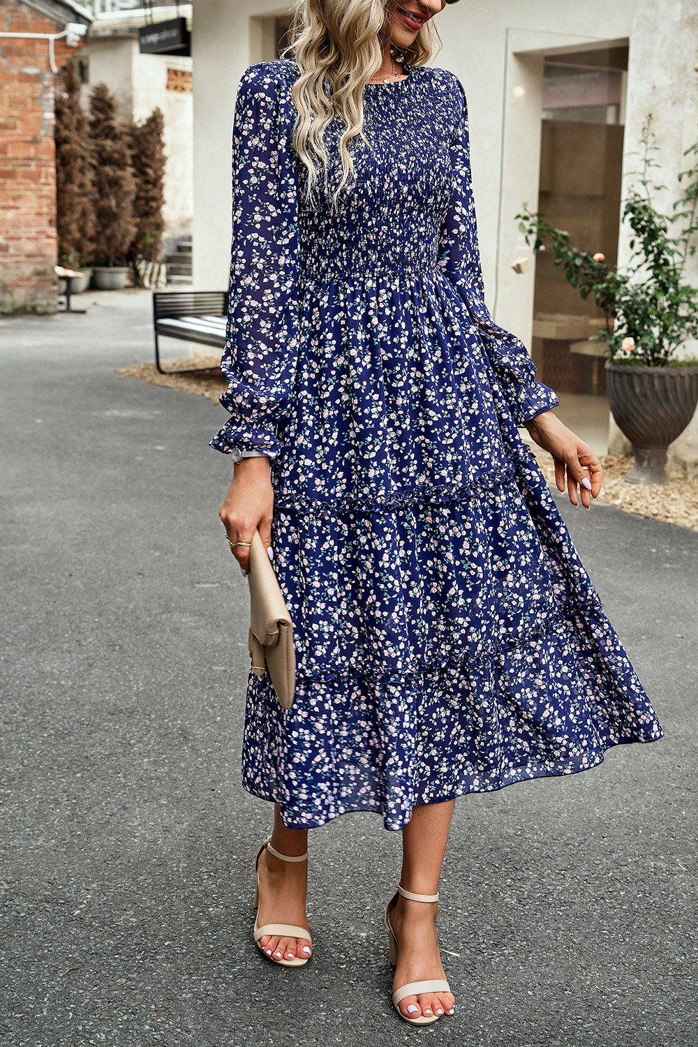 Floral Smocked Long Sleeve Dress