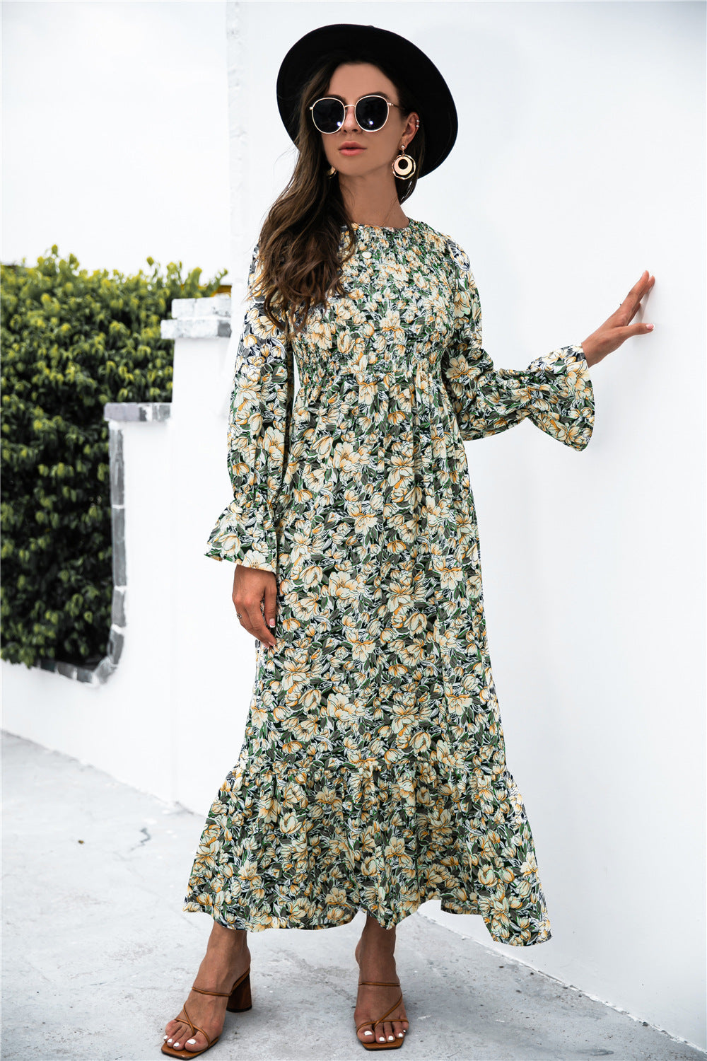 Printed Puff Sleeve Maxi Dress