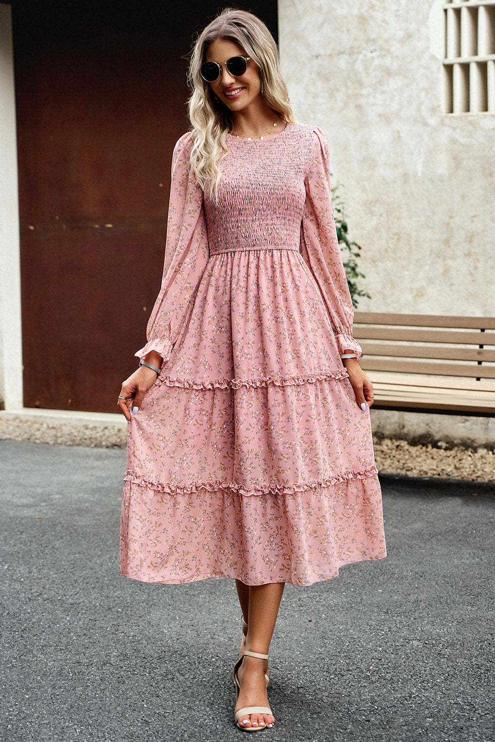 Floral Smocked Long Sleeve Dress