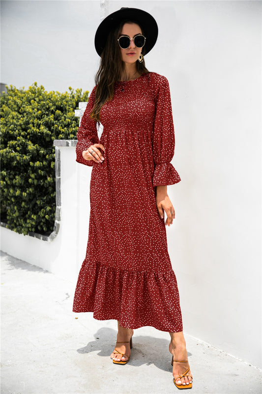 Printed Puff Sleeve Maxi Dress