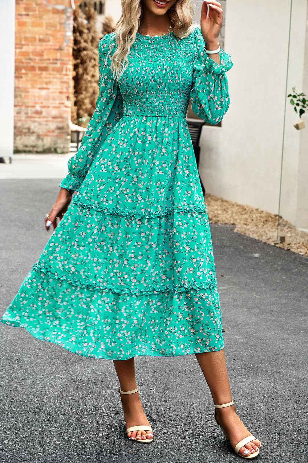 Floral Smocked Long Sleeve Dress