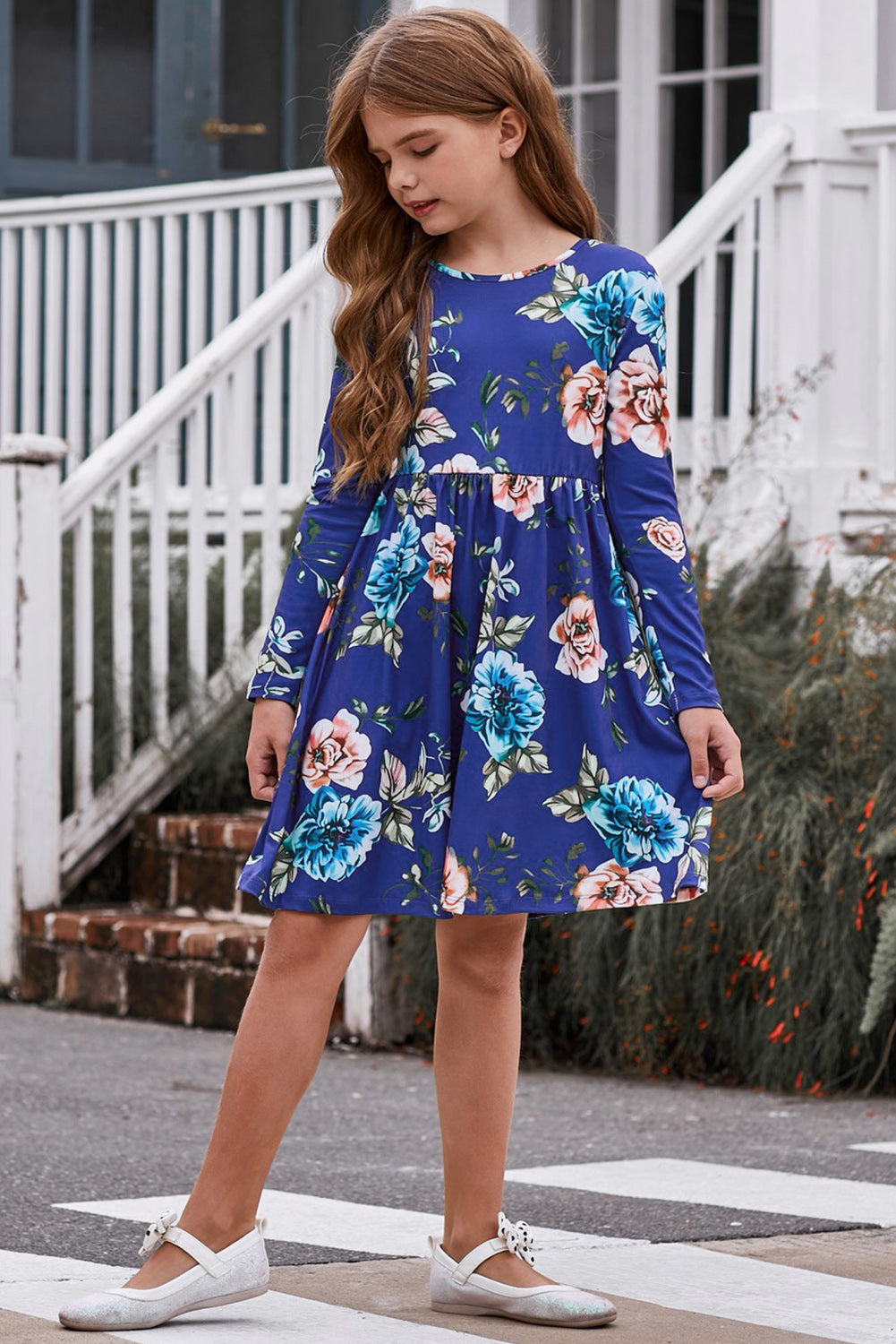 Girls Floral Long Sleeve Dress with Pockets - Home Grown EA