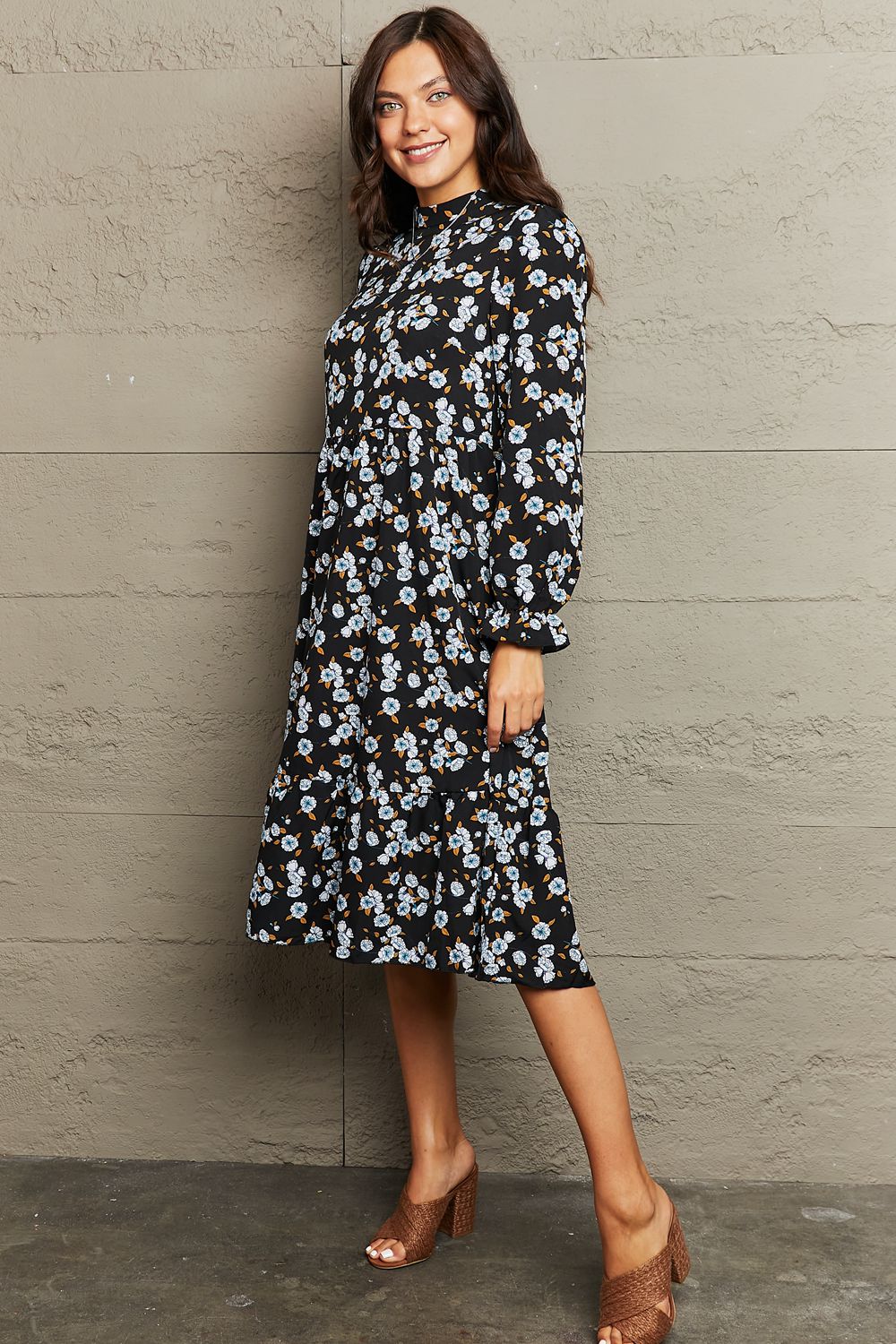 Floral Flounce Sleeve Dress - Home Grown EA