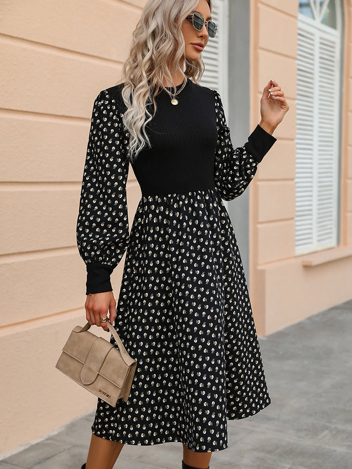 Micro Print Midi Dress