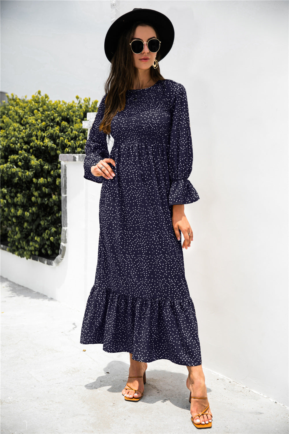 Printed Puff Sleeve Maxi Dress