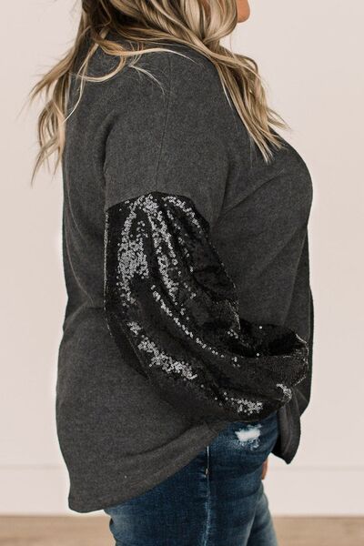 Sequin Long Sleeve V-Neck Top