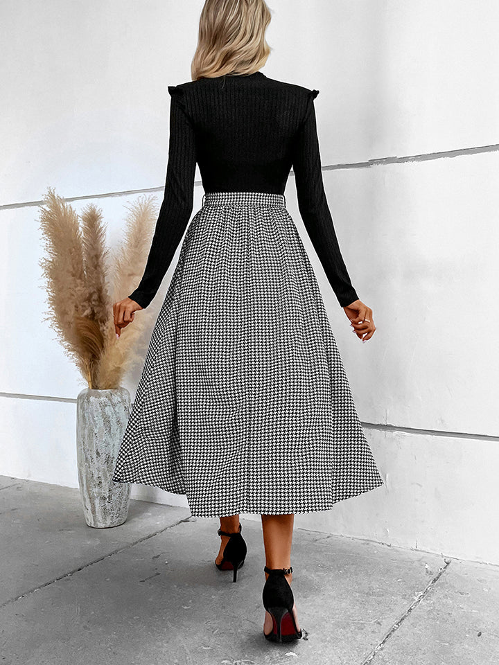 Hoodstooth Tie Waist Midi Dress