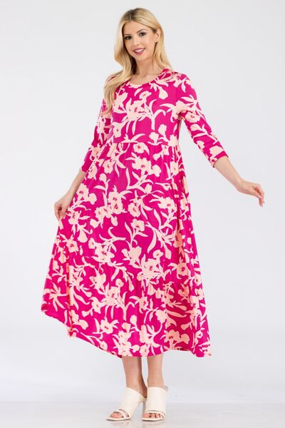 Full Size Floral Round Neck Ruffle Hem Dress