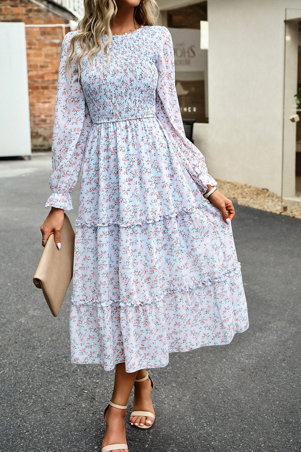 Floral Smocked Long Sleeve Dress