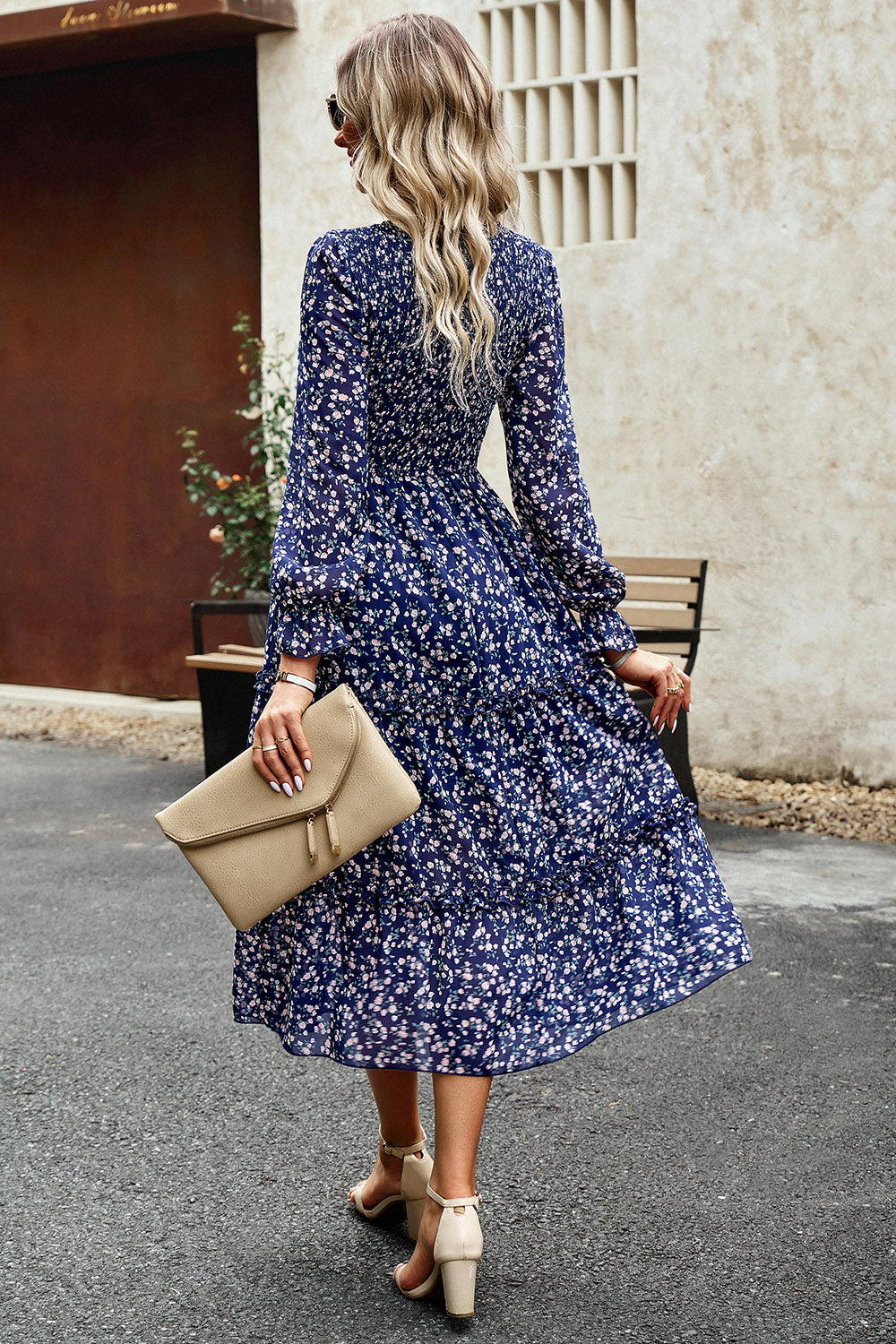 Floral Smocked Long Sleeve Dress