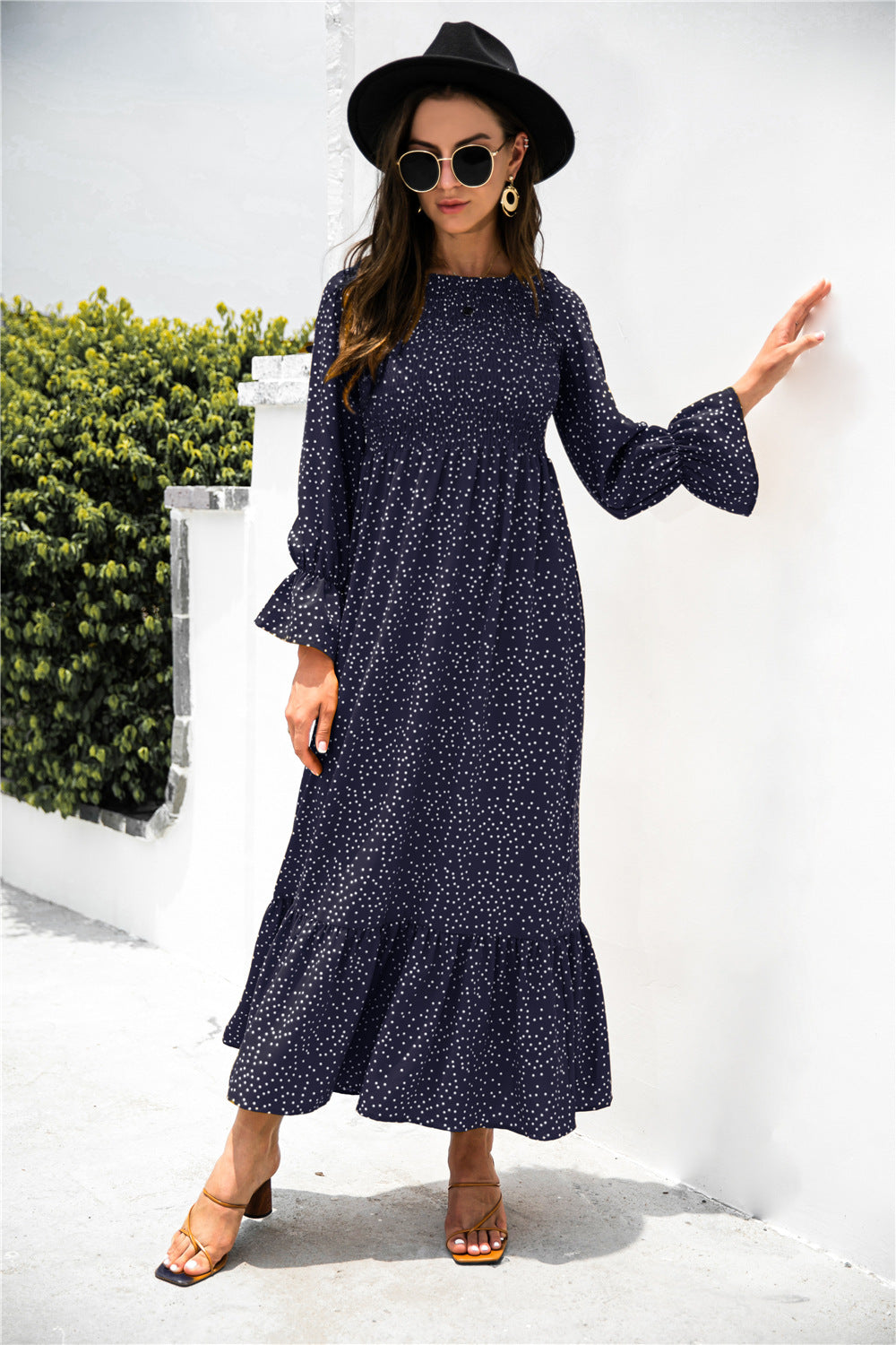 Printed Puff Sleeve Maxi Dress