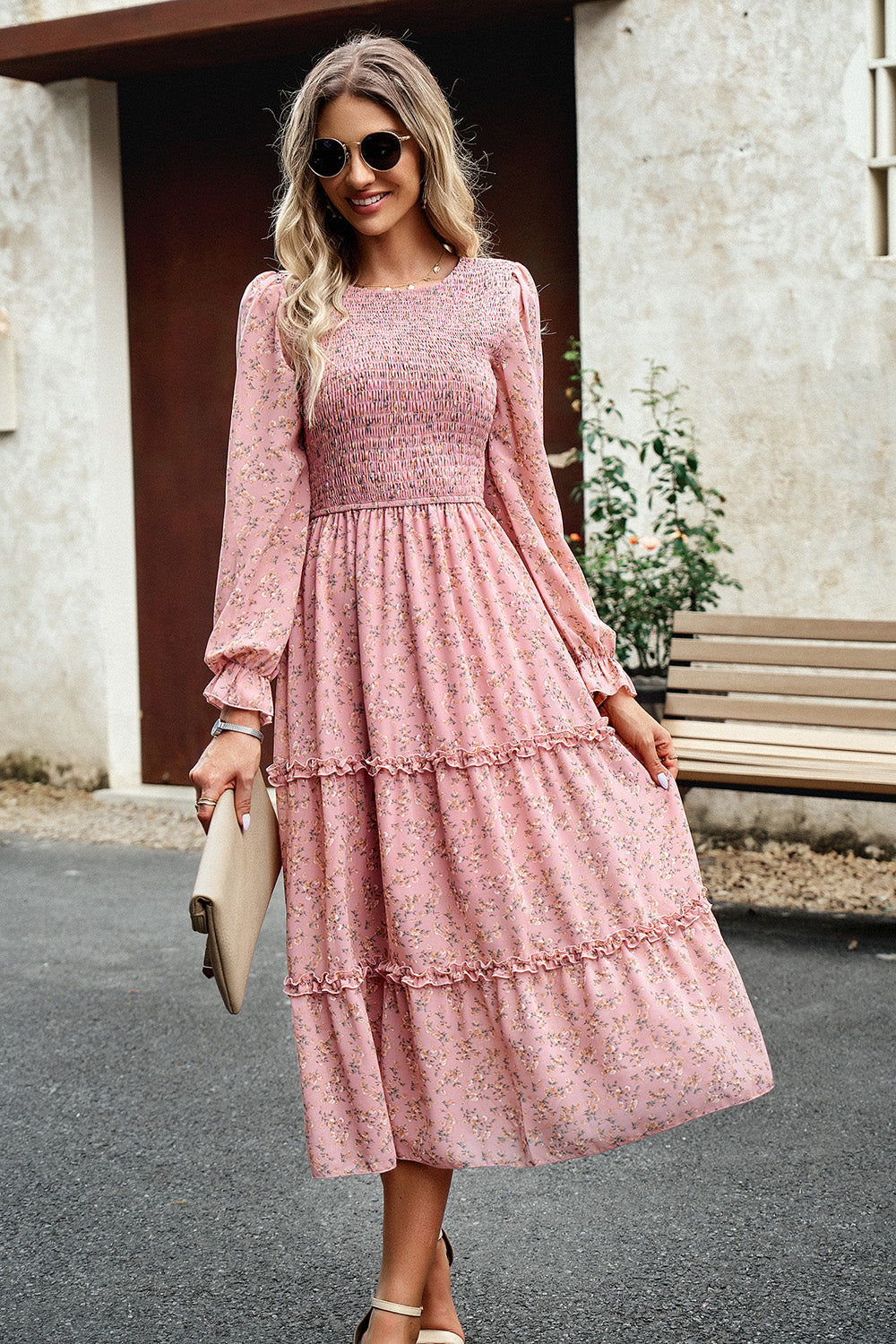 Floral Smocked Long Sleeve Dress