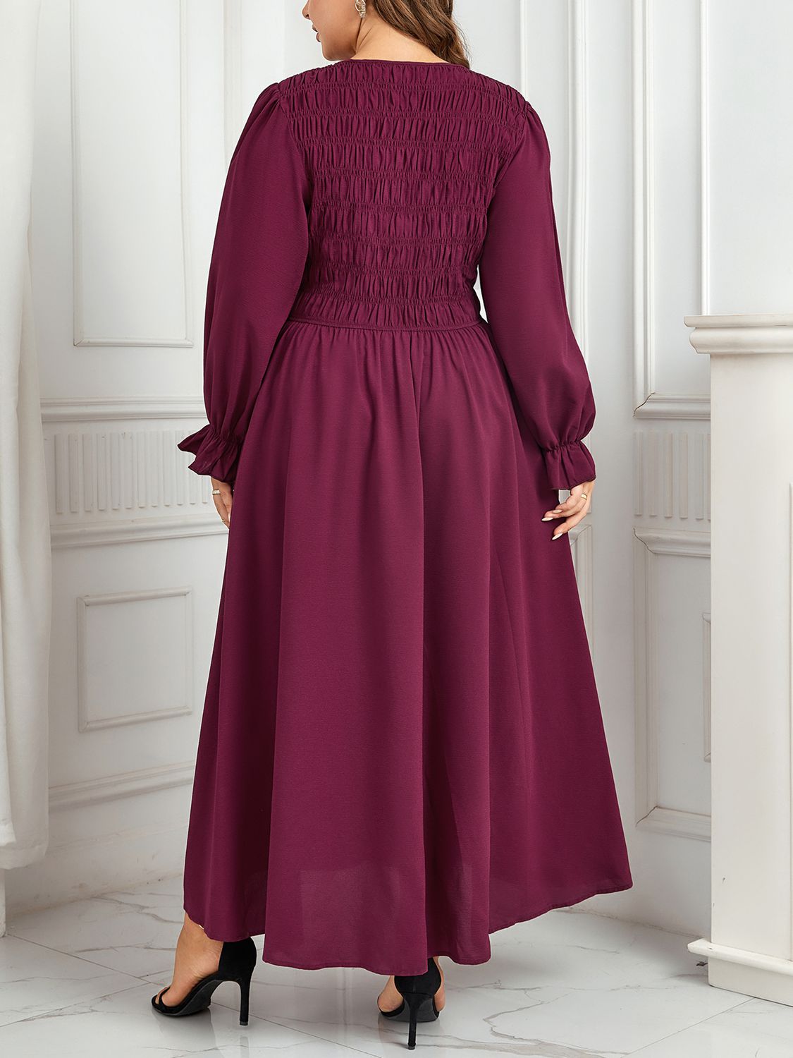 Flounce Sleeve Smocked Maxi Dress