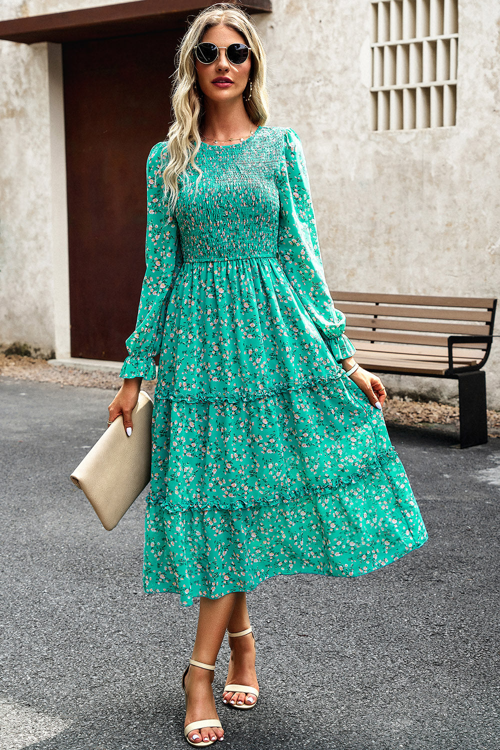 Floral Smocked Long Sleeve Dress