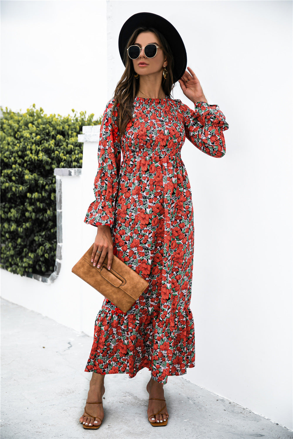 Printed Puff Sleeve Maxi Dress